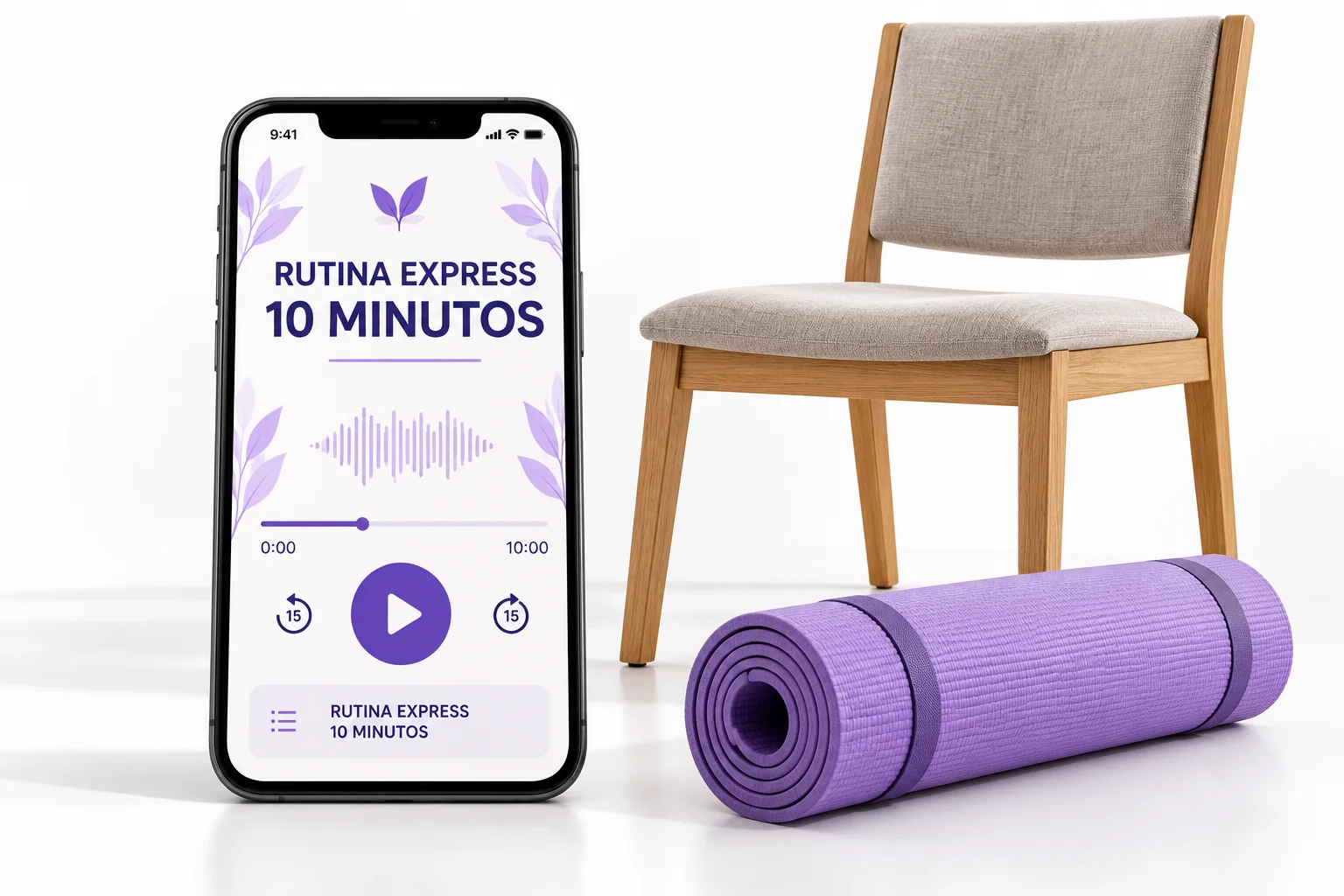 Audio de diez minutos en un teléfono junto a una silla