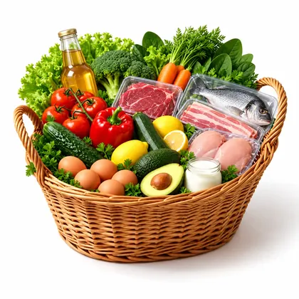 Canasta con comida fresca del mercado