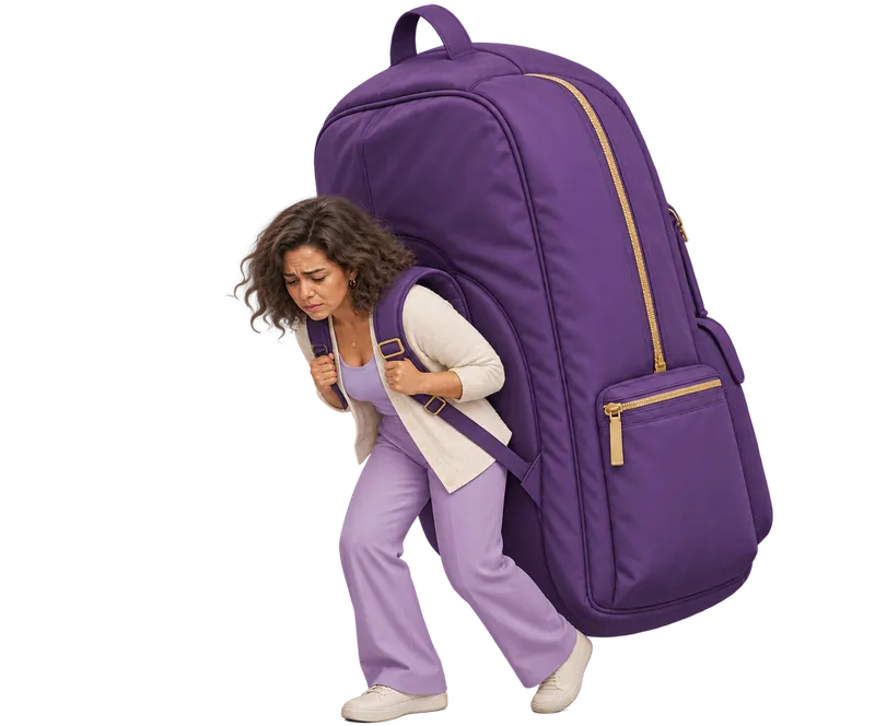 Mujer cargando una mochila pesada